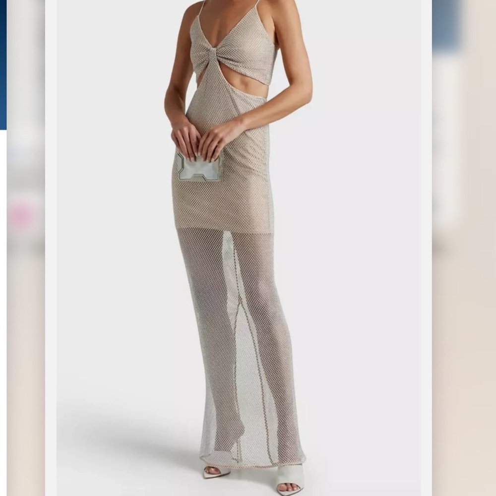 Alice + Olivia Havana Dress All Crystal Sheer Nude Maxi Dress